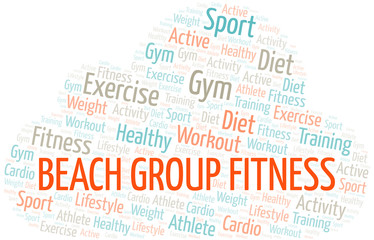 Beach Group Fitness word cloud. Wordcloud made with text only.