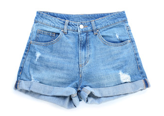 Stylish jeans shorts on white background