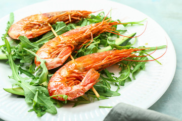 Tasty shrimps on plate