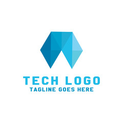 Technology Logo Design With Colorful Style. Geometric Logotype. Digital Element And Tech Emblem For Company. App Icon For Business. Creative And Modern Graphic Idea.