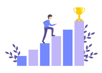 Ambition vector concept with businessman climb on graph columns. Success, achievment, motivation business symbol. Flat vector illustration.