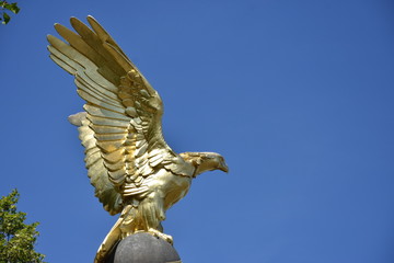Golden Eagle, part of the Royal Air Force Memorial, spreading his wings over the Victoria Embankment in central London