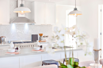 Modern kitchen with white decoration and kicheneware