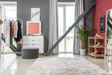 Stylish interior of modern dressing room