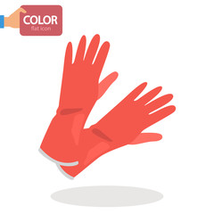 Rubber gloves for cleaning color vector icon. Flat design