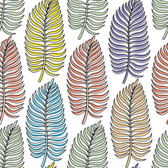 Fototapeta na wymiar Seamless pattern with colored palm leaves on a white background.