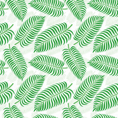 Seamless pattern with palm leaves on a white background.