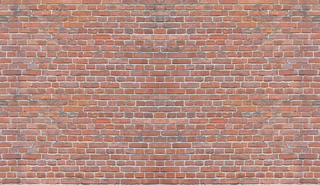 Old red brick wall background. Panoramic wide texture
