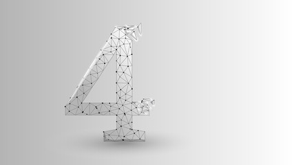 number four 2D low poly abstract illustration consisting of points, lines, and shapes in the form of planets, stars and the universe. Origami raster digit 4wireframe concept.