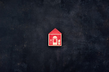 construction tools in wooden box in black background