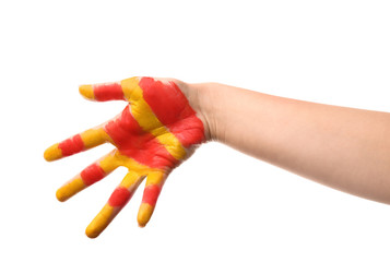 Painted female hand on white background