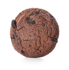 Tasty chocolate cookie on white background