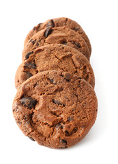 Tasty chocolate cookies on white background