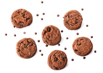 Tasty chocolate cookies on white background