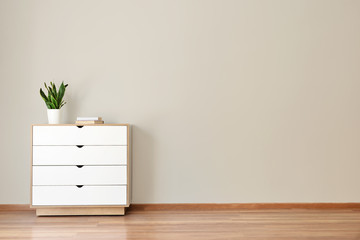 Modern chest of drawers near light wall