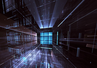 Abstract 3D fractal background, 3D illustration. Virtual Neon City