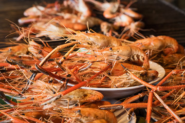 Shrimp grilled in grilling basket.