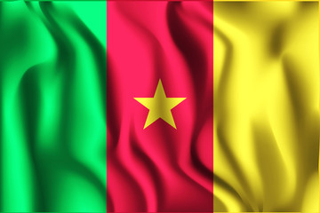 Flag of Cameroon. Rectangular Icon. Waving Effect. Vector