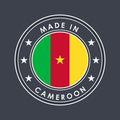 Flag of Cameroon. Round Label with Country Name for Unique National Goods. Vector