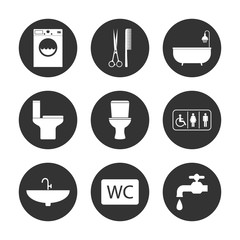 Toilet, Bathroom icon set. Vector illustration, flat design.