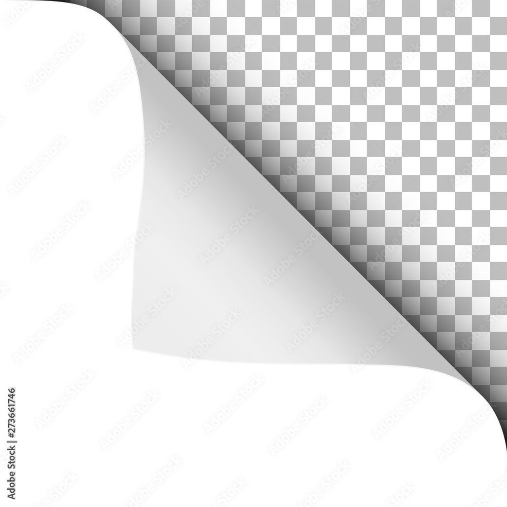 Wall mural vector sheet of white paper with twisted upper right corner, soft shadow and transparent next page