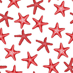 Marine tropical seamless pattern with starfishes