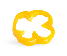 Yellow pepper slices isolated on white background