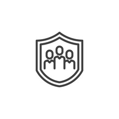 Family life insurance line icon. linear style sign for mobile concept and web design. Family and shield outline vector icon. Symbol, logo illustration. Vector graphics