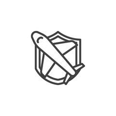 Travel insurance line icon. linear style sign for mobile concept and web design. Plane with shield outline vector icon. Symbol, logo illustration. Vector graphics