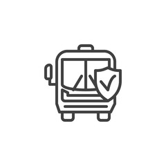 Transport insurance line icon. linear style sign for mobile concept and web design. Bus with guard shield outline vector icon. Symbol, logo illustration. Vector graphics