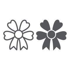 Bow line and glyph icon, party and decoration, gift knot sign, vector graphics, a linear pattern on a white background.