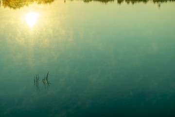 View at Ban Thong Suk Reservoir, Songkhla, Thailand at sunrise.