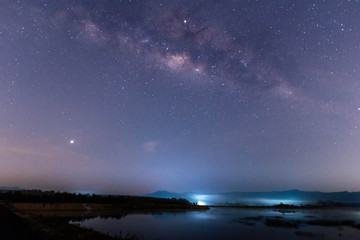 Naklejka na ściany i meble Night landscape image with Milky Way