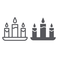Candle line and glyph icon, fire and light, candlelight sign, vector graphics, a linear pattern on a white background.