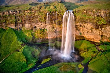 Seljalandfoss from aerial view, Iceland