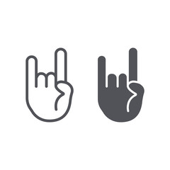 Rock and roll sign line and glyph icon, music and hand, heavy metal gesture sign, vector graphics, a linear pattern on a white background.