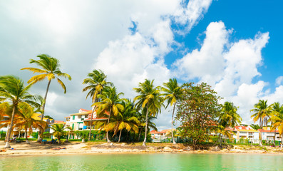 Cloudy sky over Bas du Fort beach in Guadeloupe