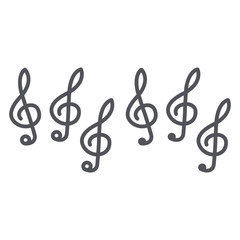 Fototapeta na wymiar Music clef line and glyph icon, music and note, music key sign, vector graphics, a linear pattern on a white background.