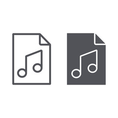 Music file line and glyph icon, music and sound, audio file sign, vector graphics, a linear pattern on a white background.