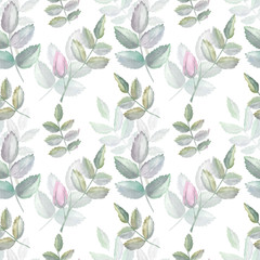 Seamless pattern with branches. Hand drawn watercolor botanical illustration for wallpaper, fabric, textile design