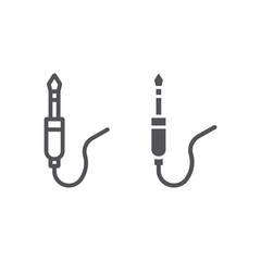 Audio jack line and glyph icon, wire and equipment, jack cable sign, vector graphics, a linear pattern on a white background.