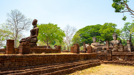 Buddha statue made Made from cement ,in World heritage Kamphaeng Phet historical park, Thailand