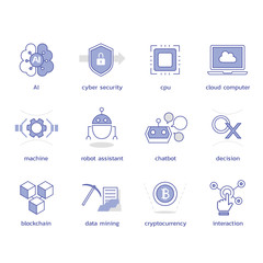 Artificial intelligence. Machine learning. vector icons II