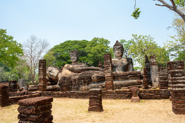 Buddha statue made Made from cement ,in World heritage Kamphaeng Phet historical park, Thailand