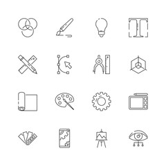 Graphic tools icons. Web design programming poligrafia creative art items vector thin line illustrations. Tool web for drawing, software designer program