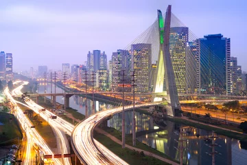 Crédence de cuisine en verre imprimé Brésil Skyline de Sao Paulo la nuit, Brésil