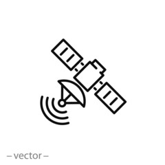 satellite icon, tracking, telecom line symbol on white background - editable stroke vector illustration eps10