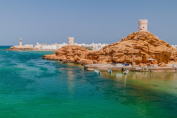 Watch towers in Ayjah village near Sur, Oman