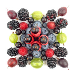 different berries in the form of a square on a white background