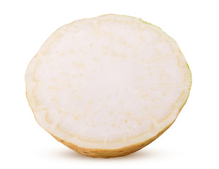 Fresh celery root cut in half